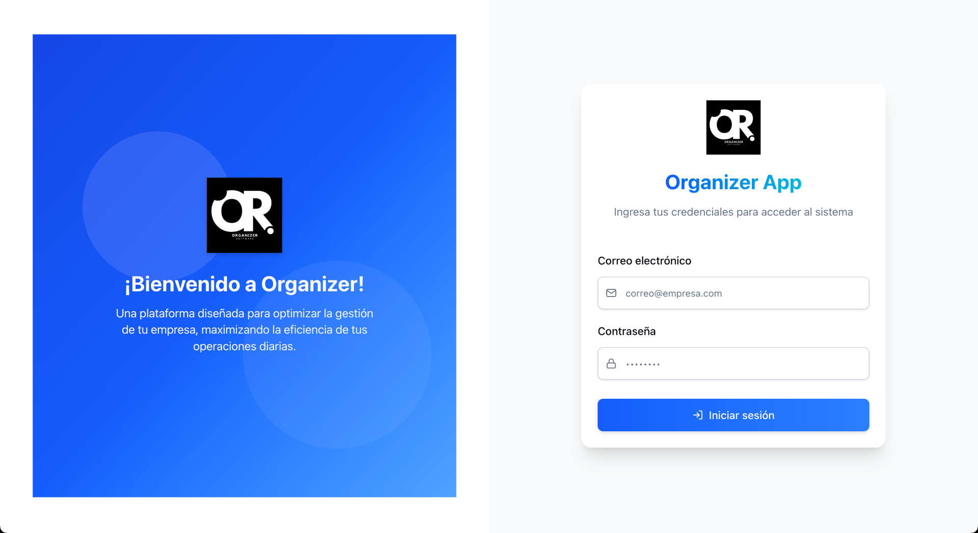 Dashboard principal de Organizer